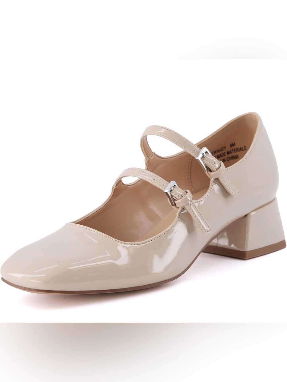 Cushionaire Memory Foam Patent Mary Jane Heels Beige Women's Classic Dress Shoe